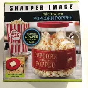 SHARPER IMAGE MICROWAVE POPCORN POPPER SOLID GLASS LID 6 BAGS